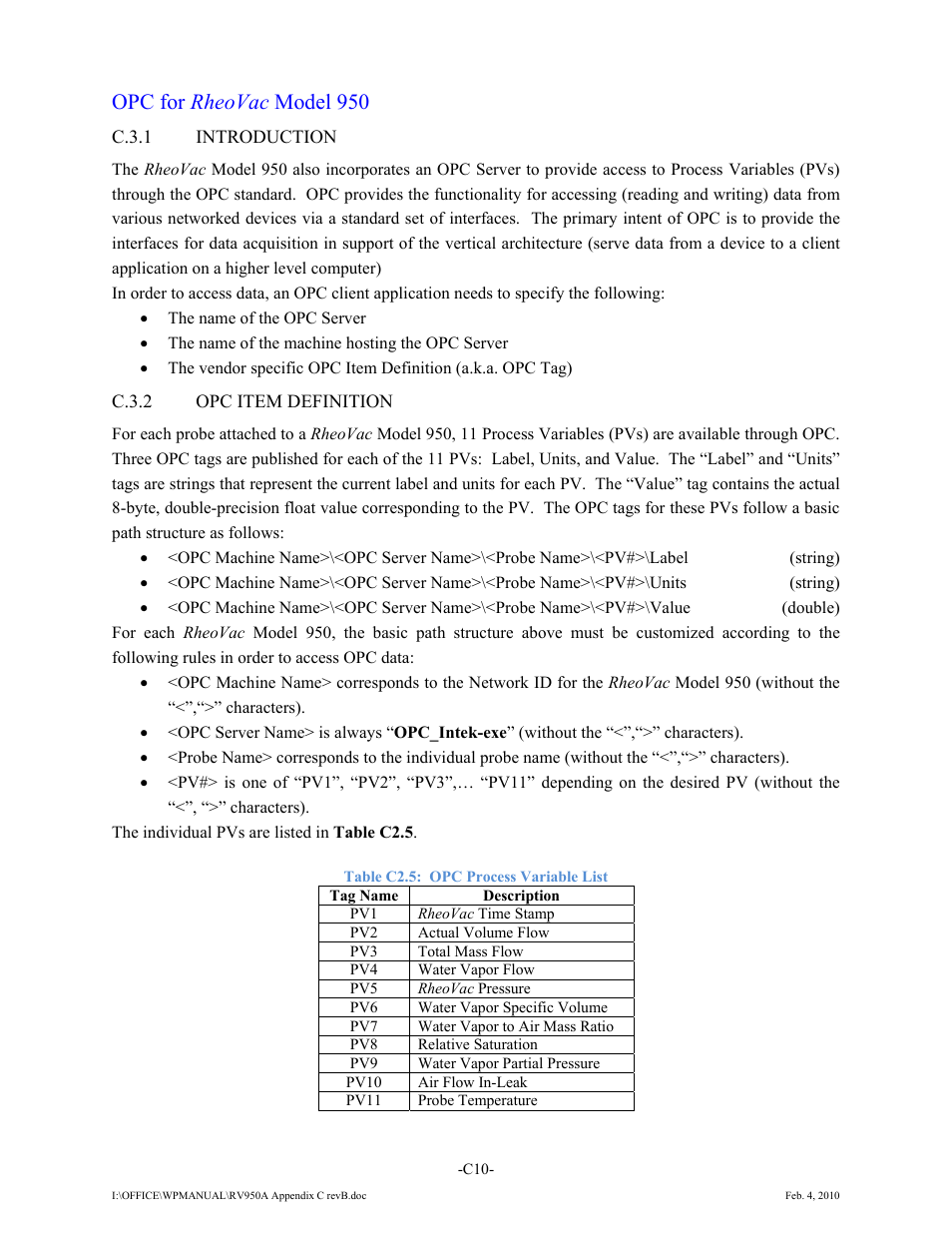 Opc for rheovac model 950 | Intek RheoVac 950A User Manual | Page 47 / 49