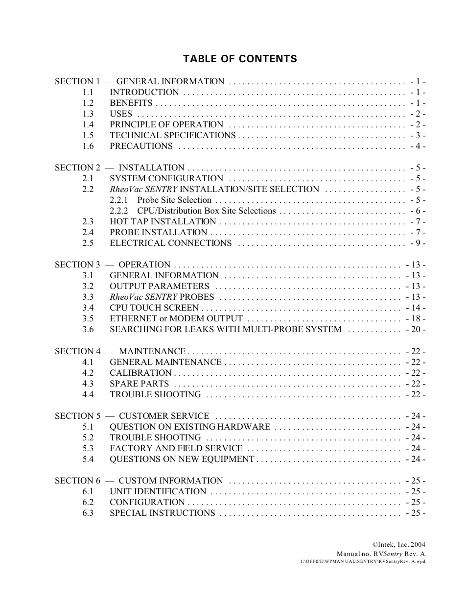 Intek RheoVac SENTRY User Manual | 27 pages