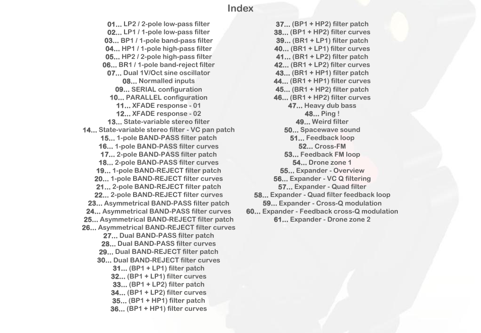 Index | Intellijel Korgasmatron II User Manual | Page 2 / 63