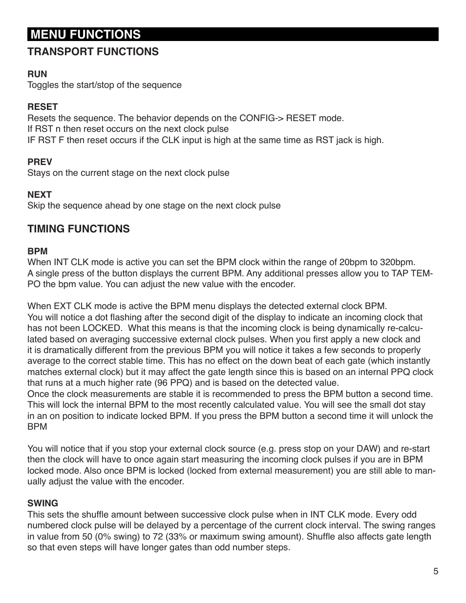 Menu functions | Intellijel Metropolis User Manual | Page 5 / 17