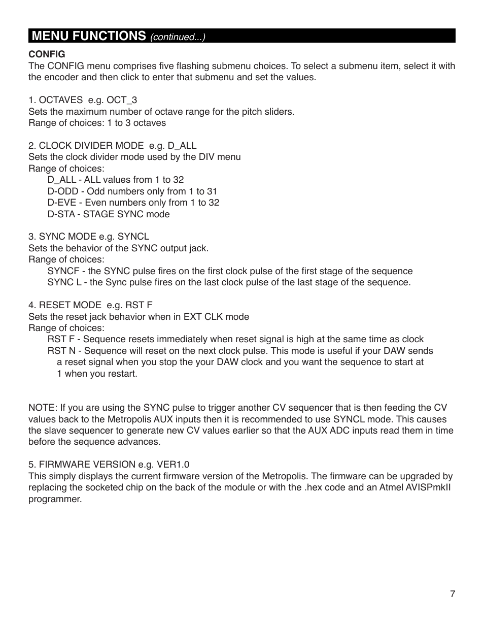 Menu functions | Intellijel Metropolis User Manual | Page 7 / 17