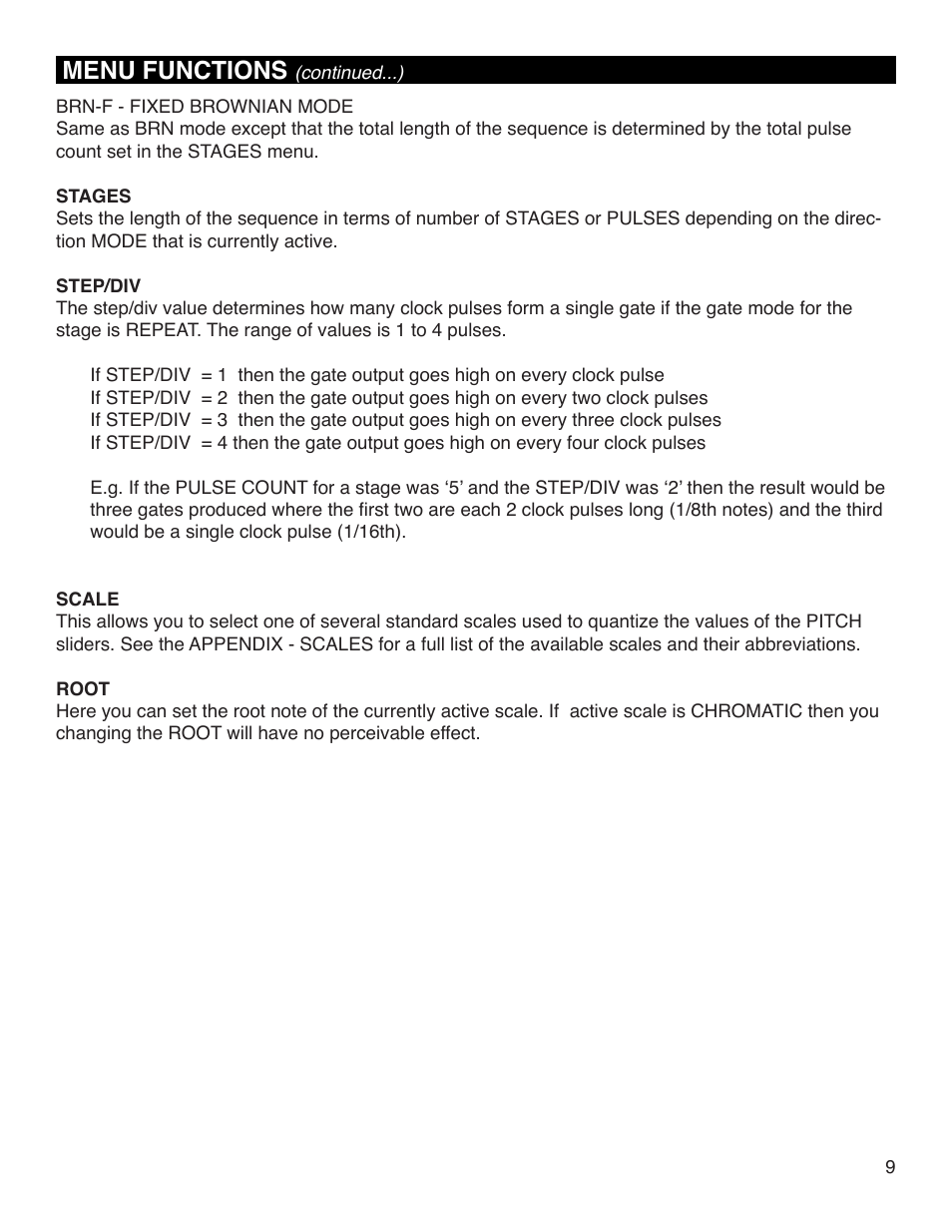 Menu functions | Intellijel Metropolis User Manual | Page 9 / 17