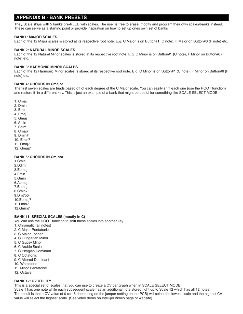 Appendix b - bank presets | Intellijel µScale 1.0 User Manual | Page 5 / 6