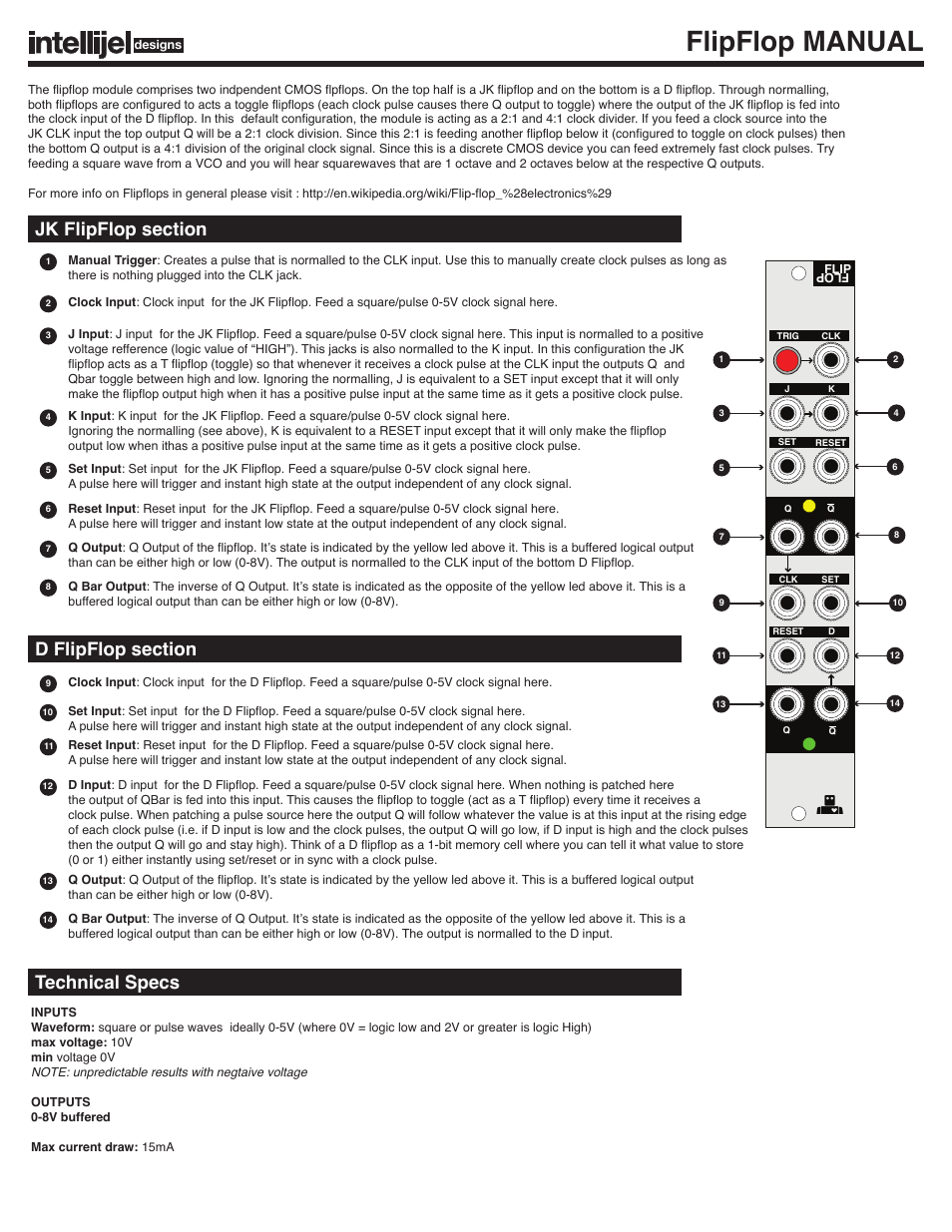 Intellijel Flip Flop User Manual | 1 page