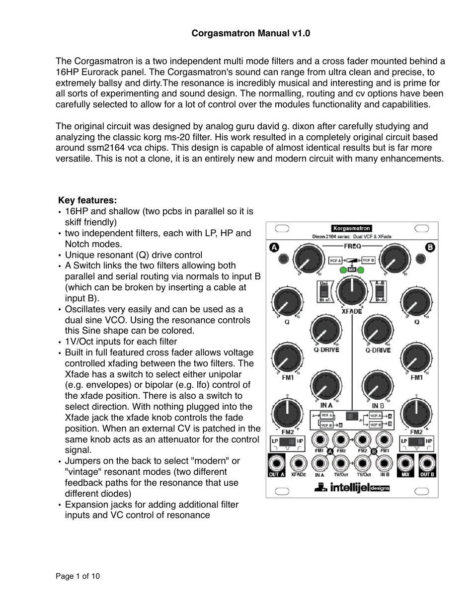 Intellijel Corgasmatron (draft) User Manual | 10 pages