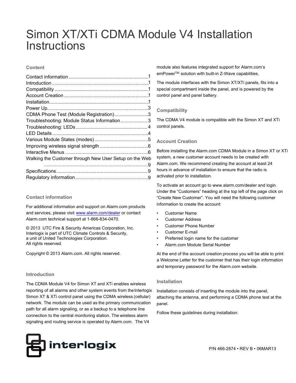 Interlogix Simon XTi CDMA Module V4 User Manual | 9 pages