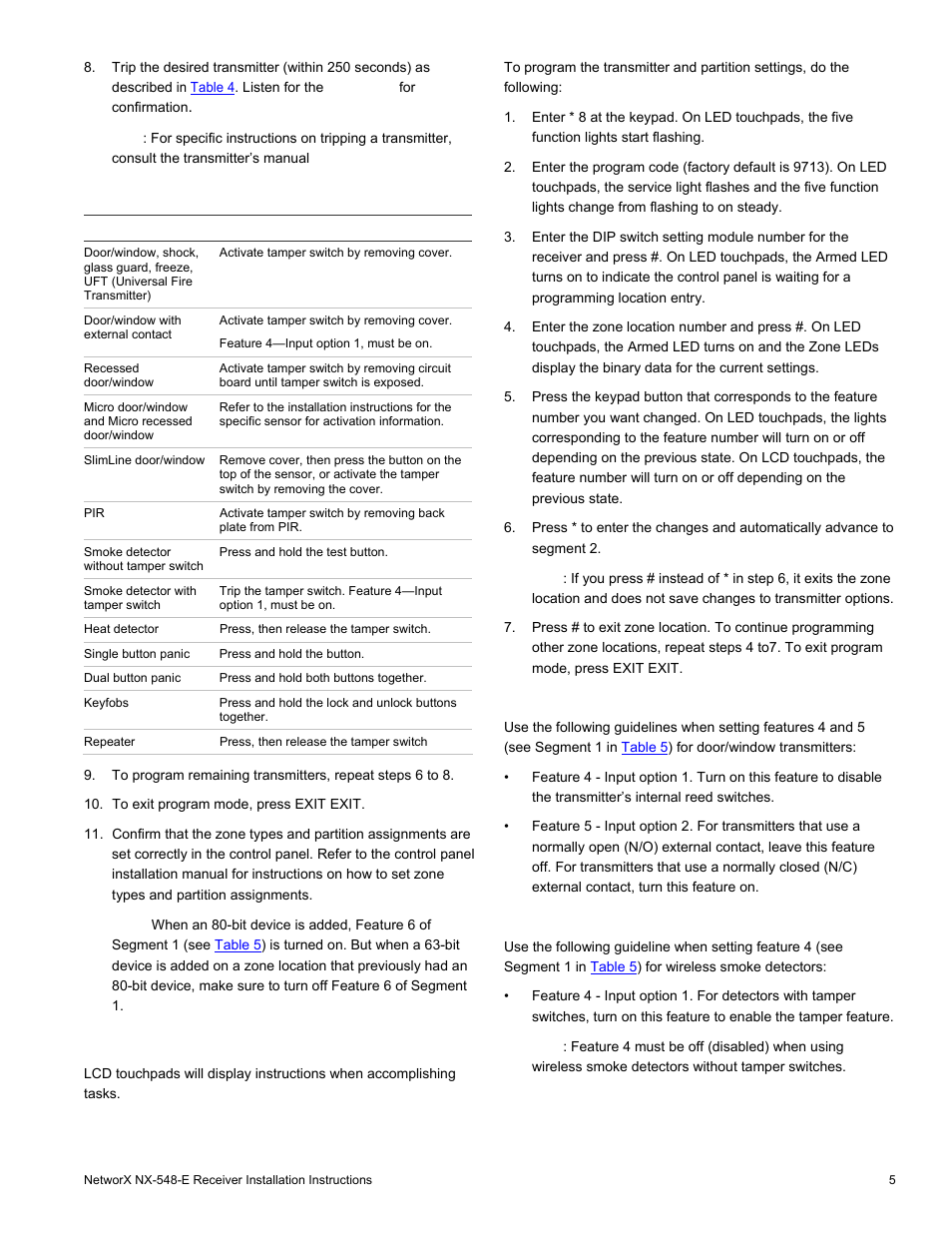 Transmitter options | Interlogix NX-548E User Manual | Page 5 / 12