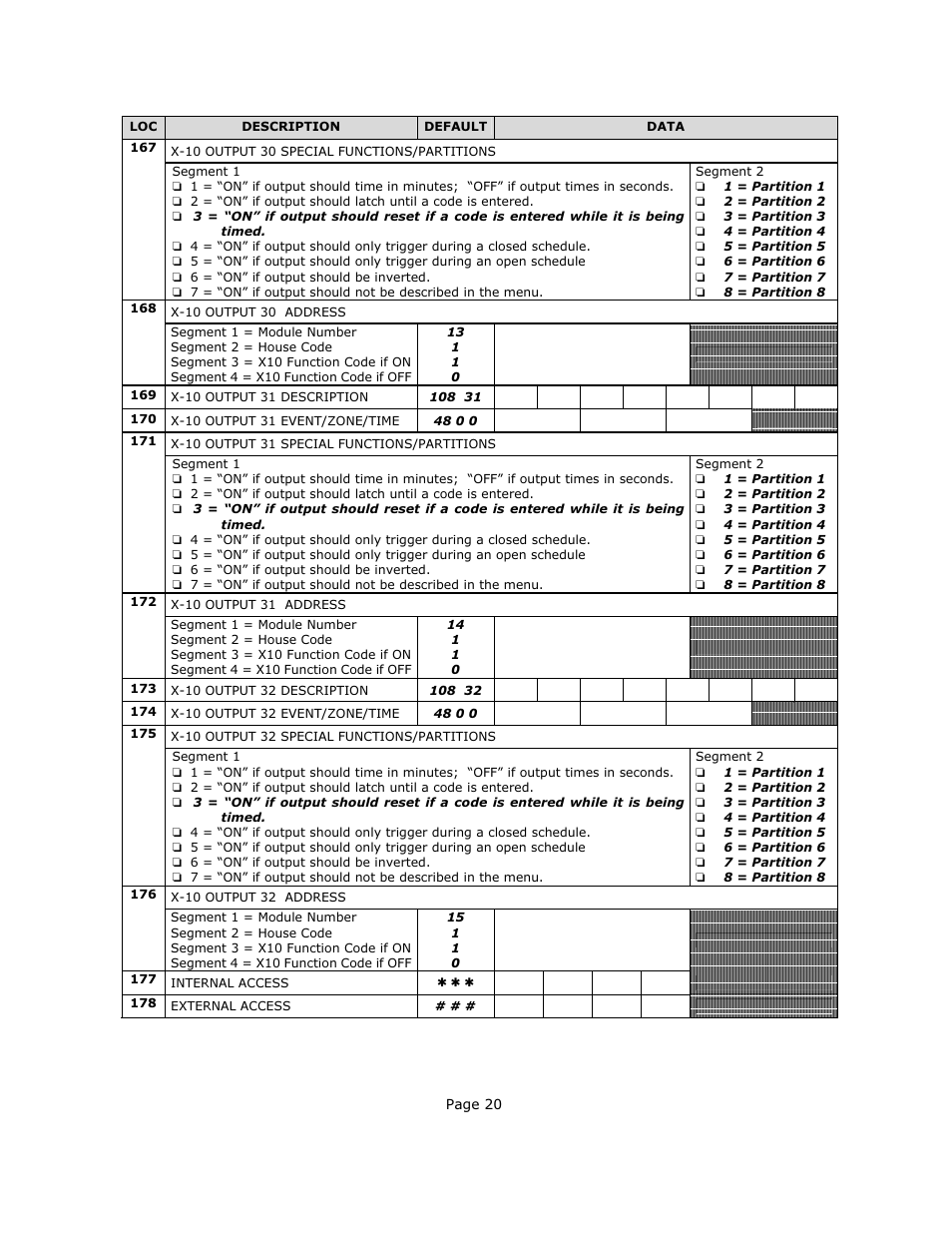 Page 20, 177 internal access r r r, 178 external access | Interlogix NX-540E User Manual | Page 20 / 32