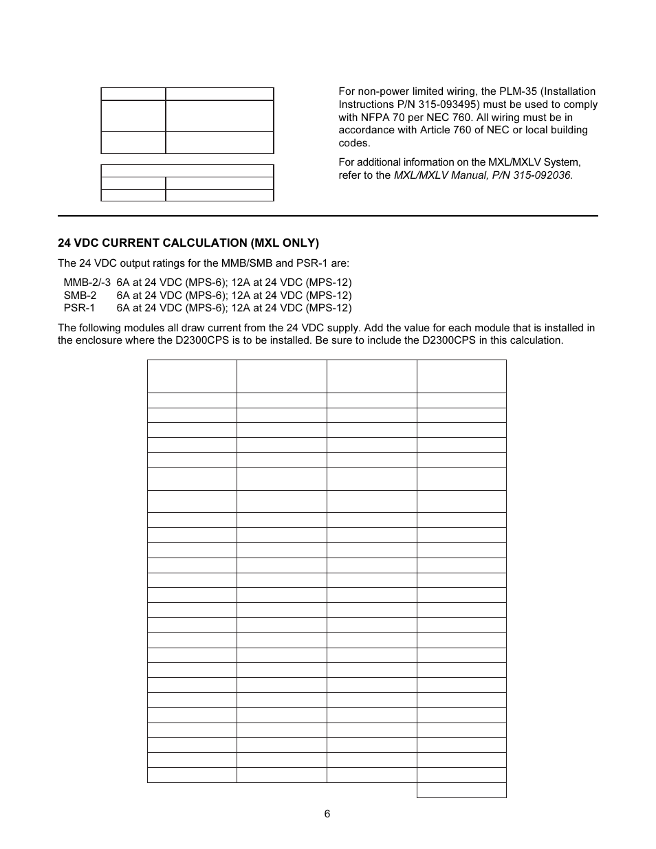 24 vdc current calculation (mxl only) | Interlogix D2300CPS Series User Manual | Page 6 / 10