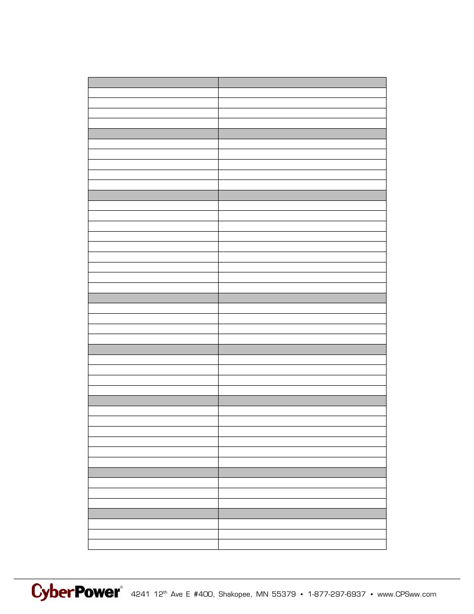 Technical specifications | CyberPower Systems 649532215003 User Manual | Page 2 / 2