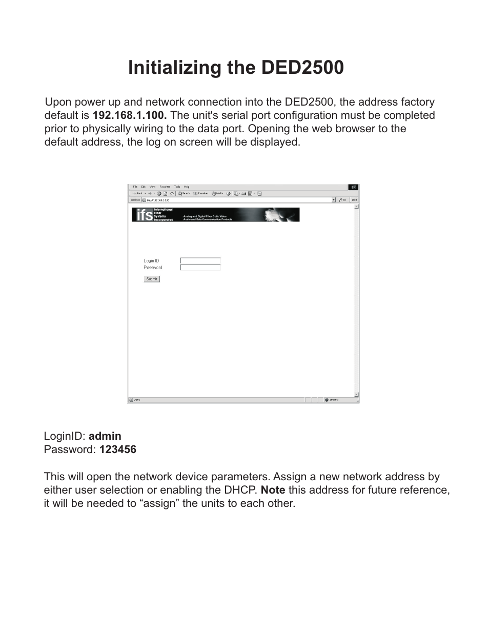 Initializing the ded2500 | Interlogix DED2500 Series User Manual | Page 4 / 9