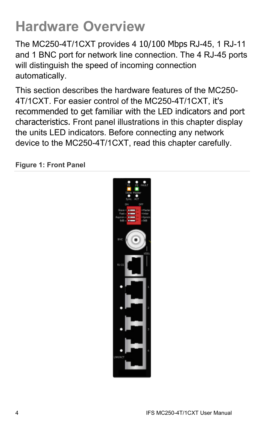 Hardware overview | Interlogix MC250-4T/1CXT User Manual | Page 10 / 25