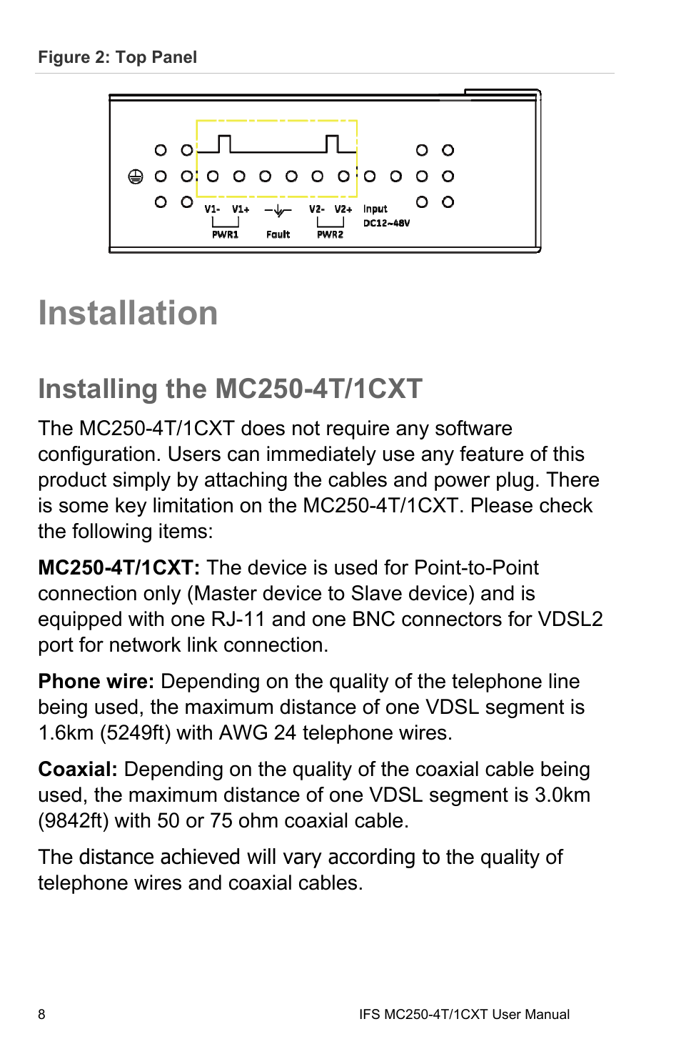Installation, Installing the mc250-4t/1cxt, Installing the mc250-4t/1cxt 8 | Interlogix MC250-4T/1CXT User Manual | Page 14 / 25
