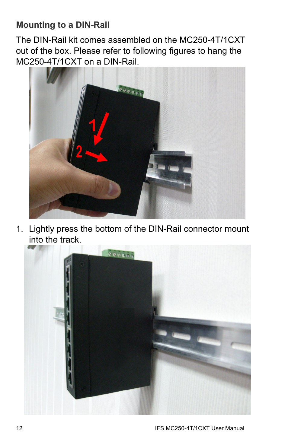 Mounting to a din-rail | Interlogix MC250-4T/1CXT User Manual | Page 18 / 25