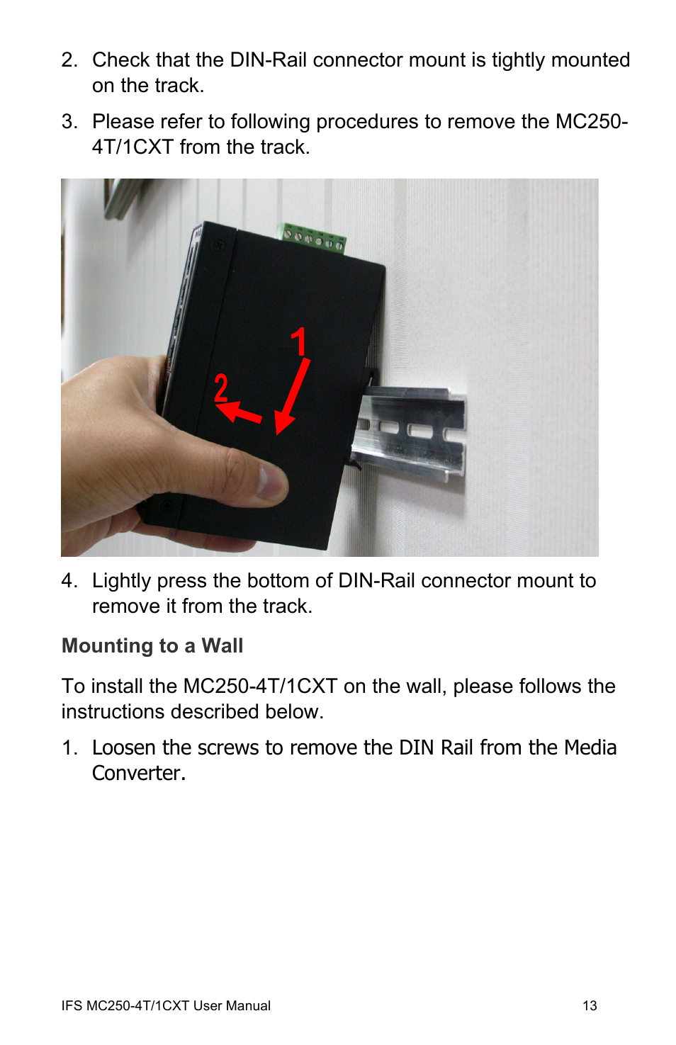 Mounting to a wall | Interlogix MC250-4T/1CXT User Manual | Page 19 / 25