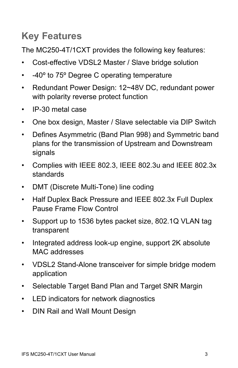 Key features, Key features 3 | Interlogix MC250-4T/1CXT User Manual | Page 9 / 25