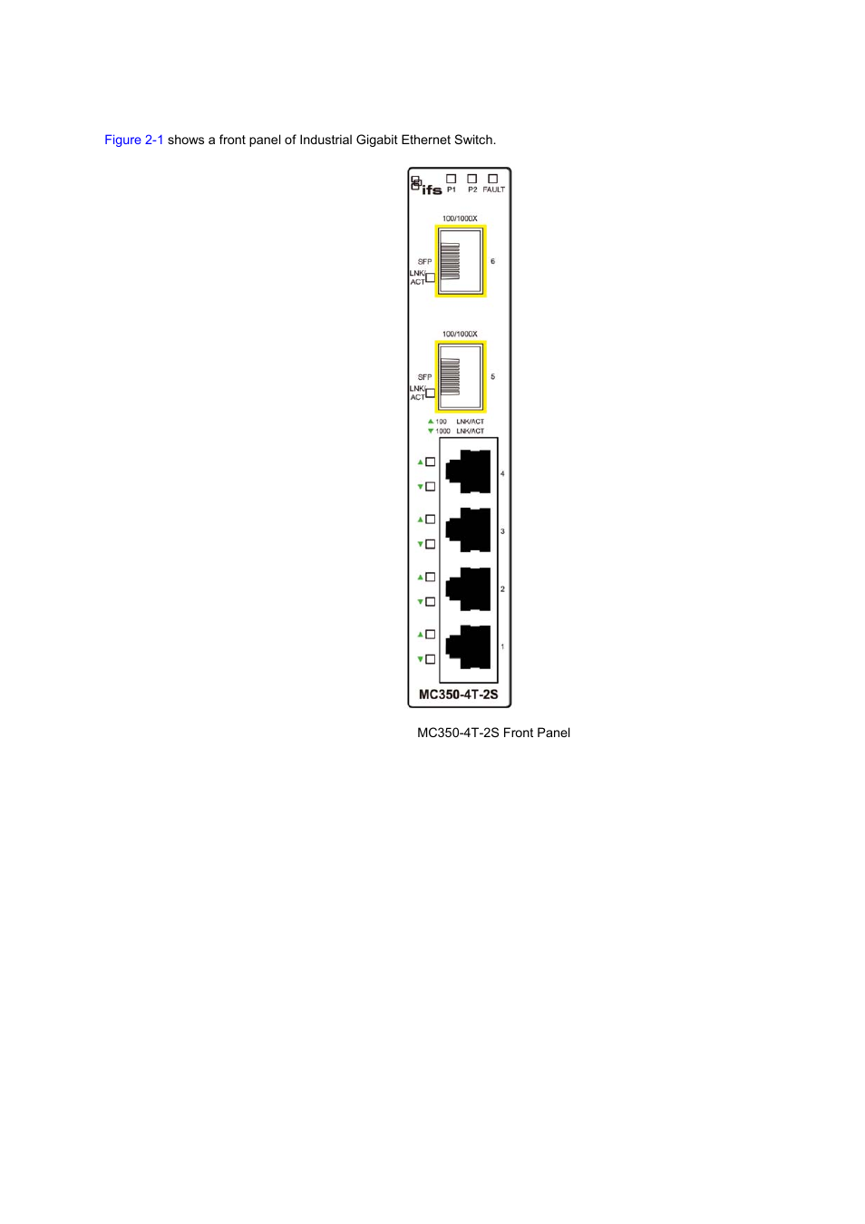 1 switch front panel | Interlogix MC350-4T-2S User Manual | Page 10 / 32