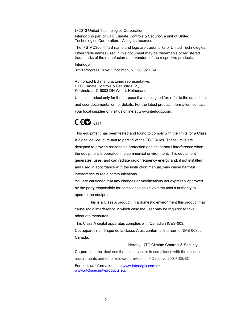 Interlogix MC350-4T-2S User Manual | Page 2 / 32