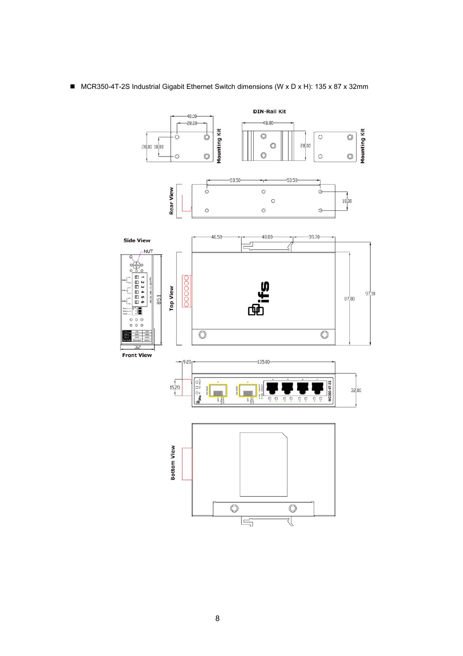 5 physical dimensions | Interlogix MC350-4T-2S User Manual | Page 8 / 32