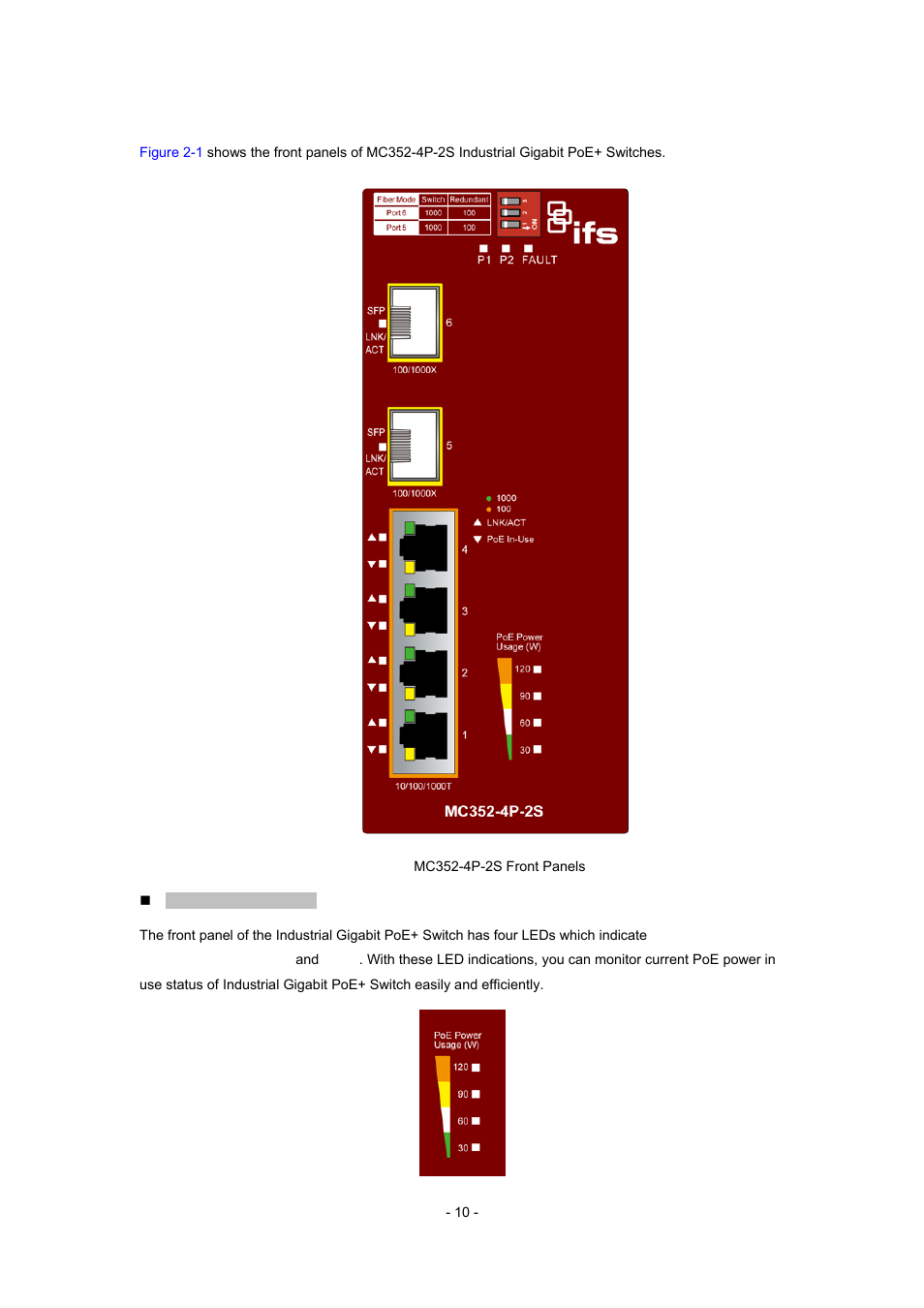 2 switch front panel | Interlogix MC352-4P-2S User Manual | Page 10 / 31