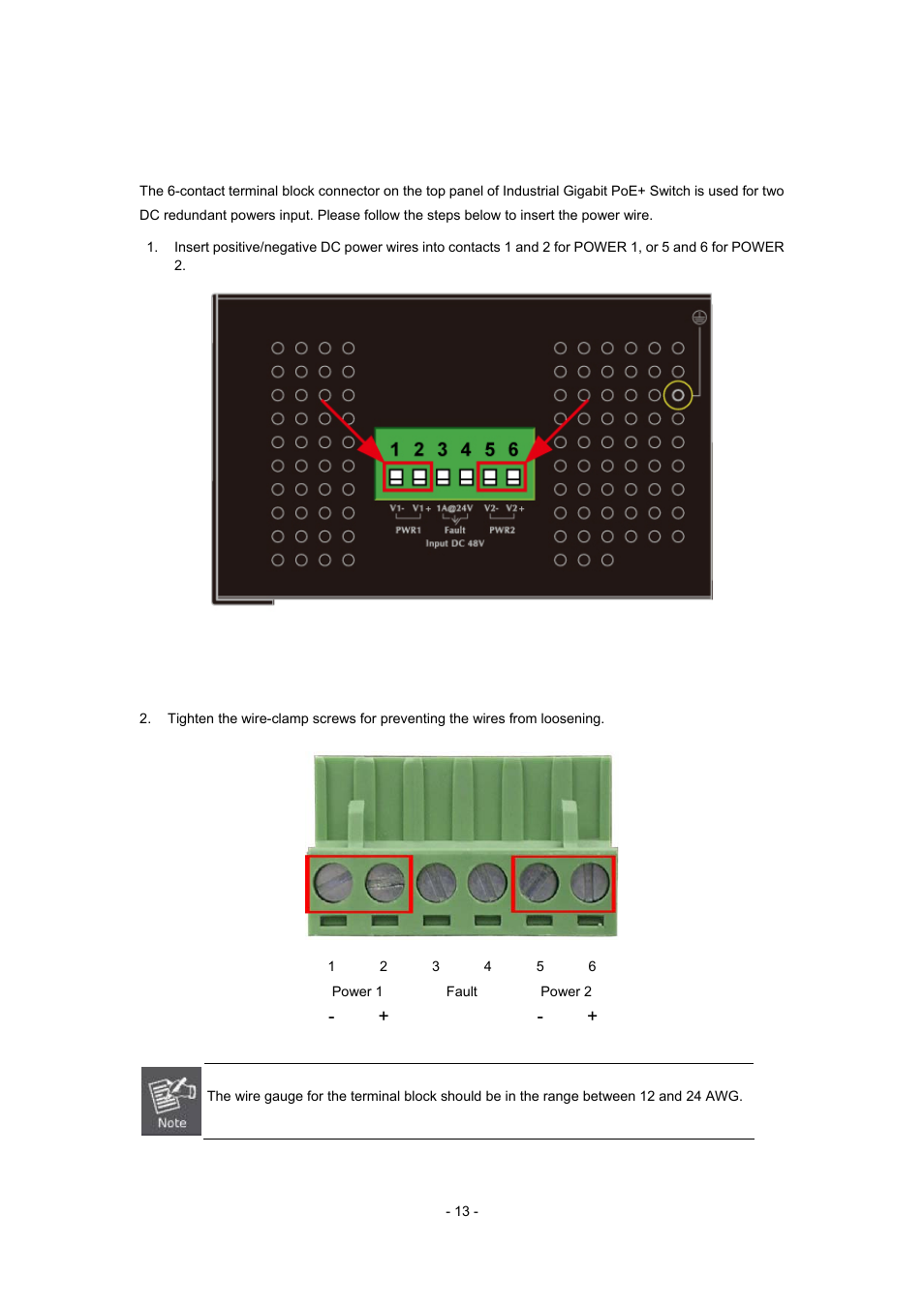 5 wiring the power inputs | Interlogix MC352-4P-2S User Manual | Page 13 / 31
