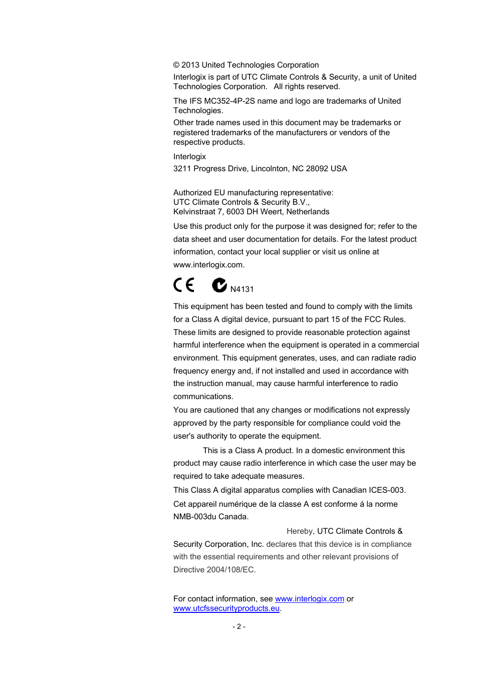 Interlogix MC352-4P-2S User Manual | Page 2 / 31