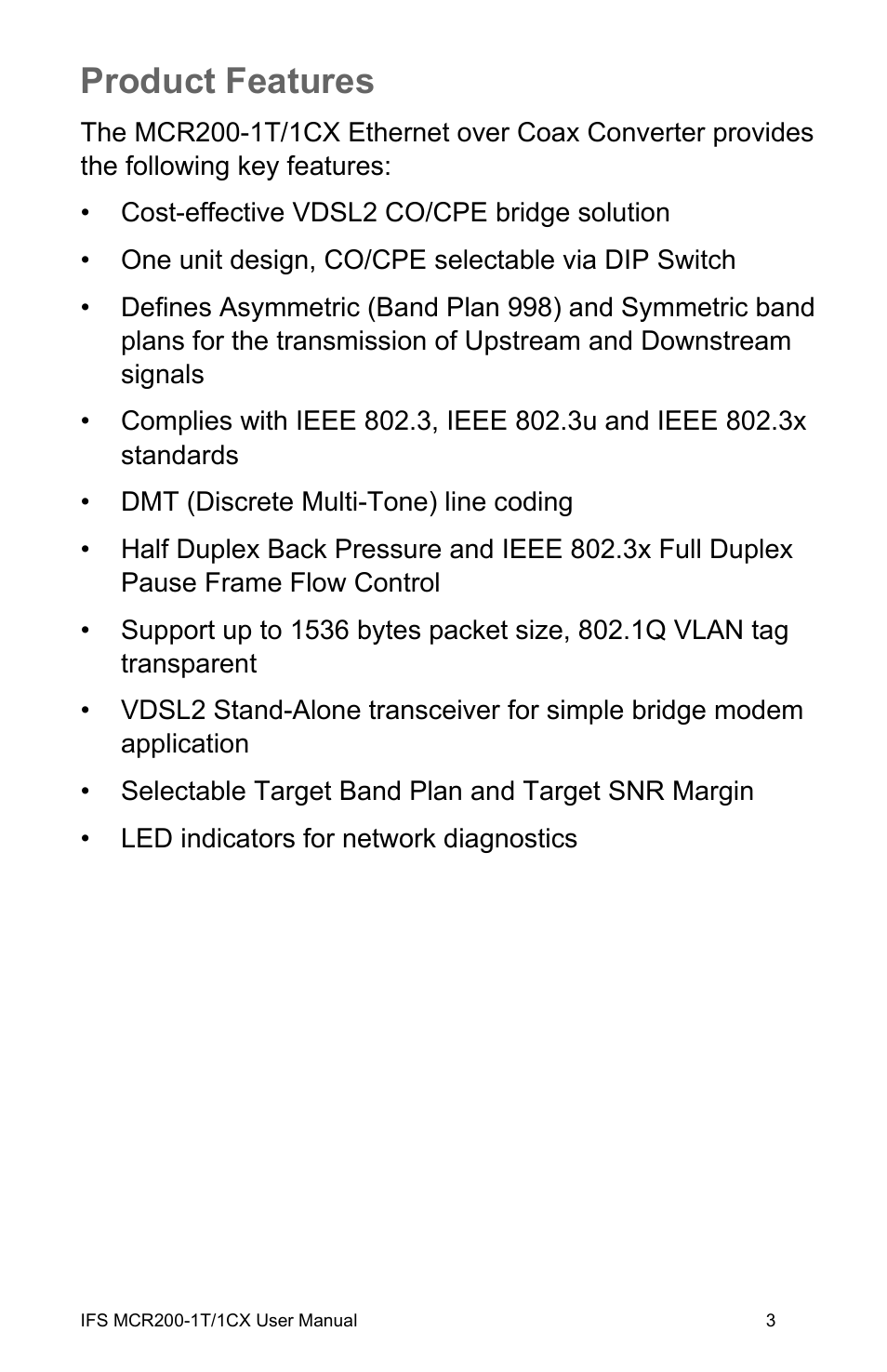 Product features, Product features 3 | Interlogix MCR200-1T/1CX User Manual | Page 9 / 25