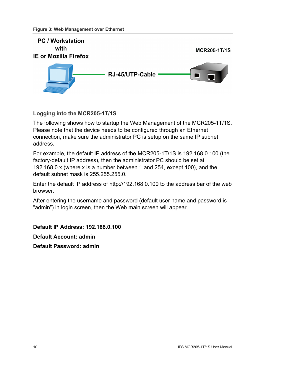Logging into the mcr205-1t/1s | Interlogix MCR205-1T/1S User Manual User Manual | Page 16 / 62