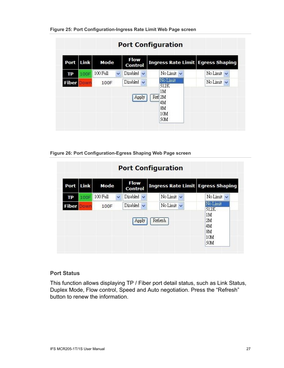 Port status | Interlogix MCR205-1T/1S User Manual User Manual | Page 33 / 62