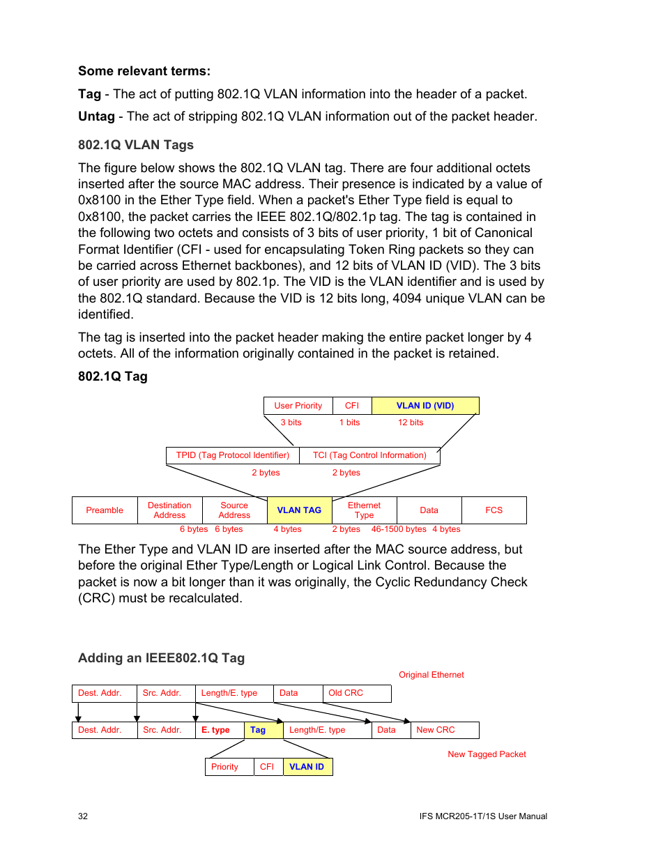 1q vlan tags, Adding an ieee802.1q tag | Interlogix MCR205-1T/1S User Manual User Manual | Page 38 / 62