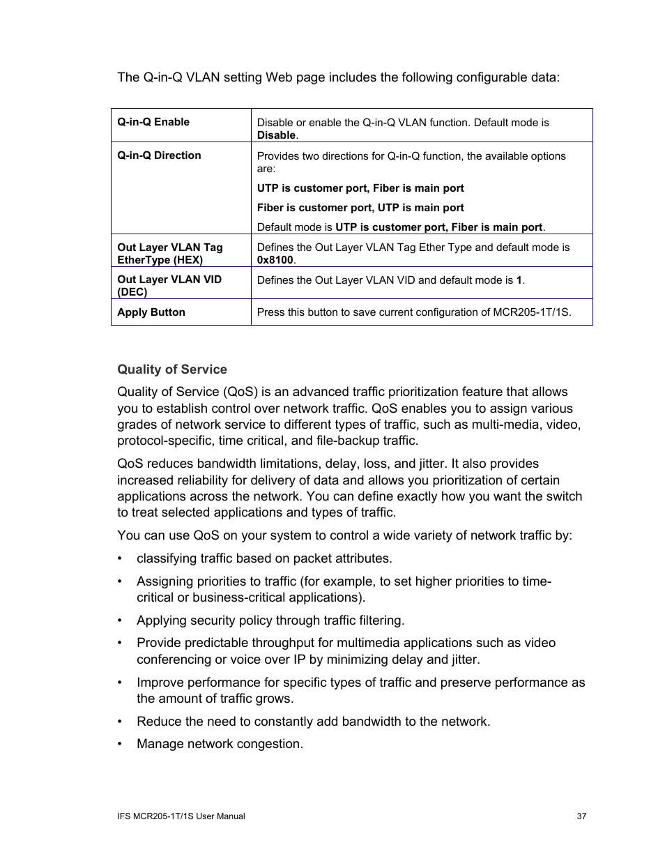 Quality of service | Interlogix MCR205-1T/1S User Manual User Manual | Page 43 / 62