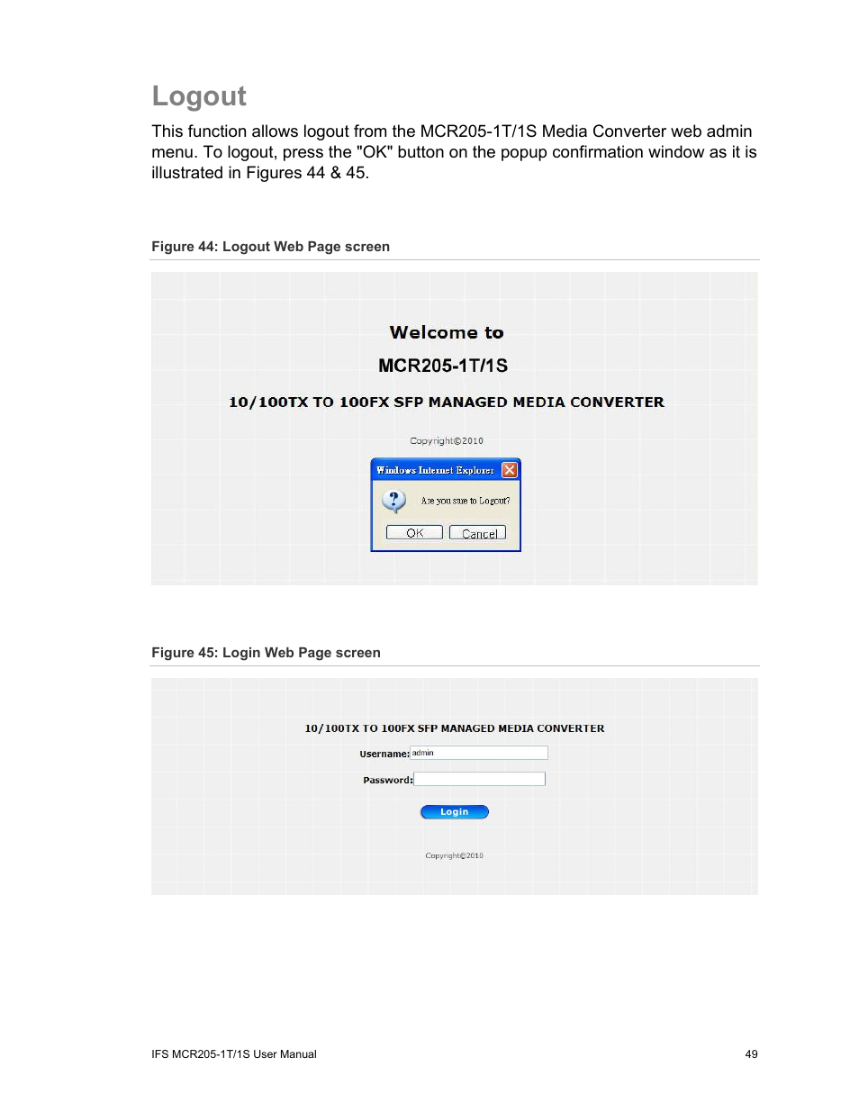 Logout | Interlogix MCR205-1T/1S User Manual User Manual | Page 55 / 62