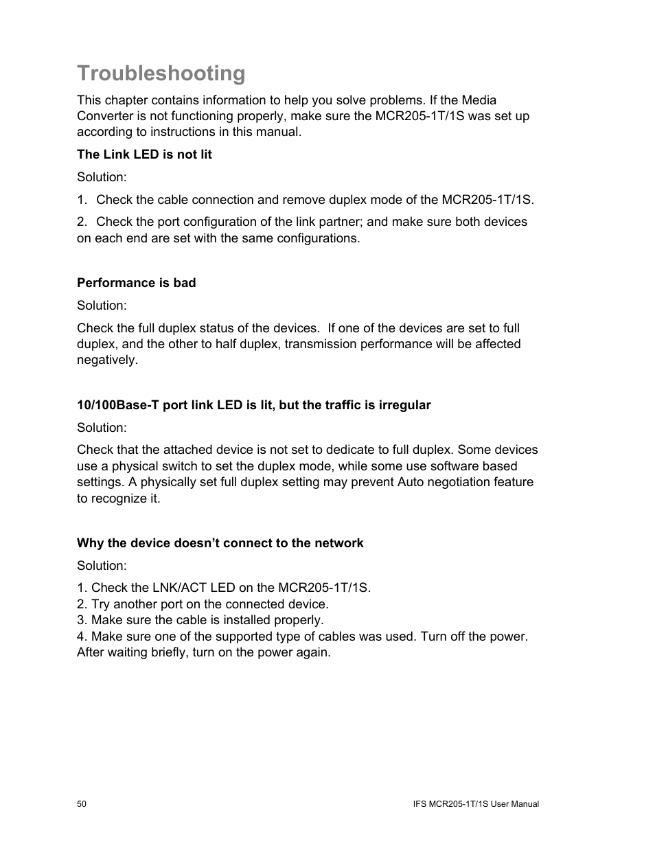 Troubleshooting | Interlogix MCR205-1T/1S User Manual User Manual | Page 56 / 62