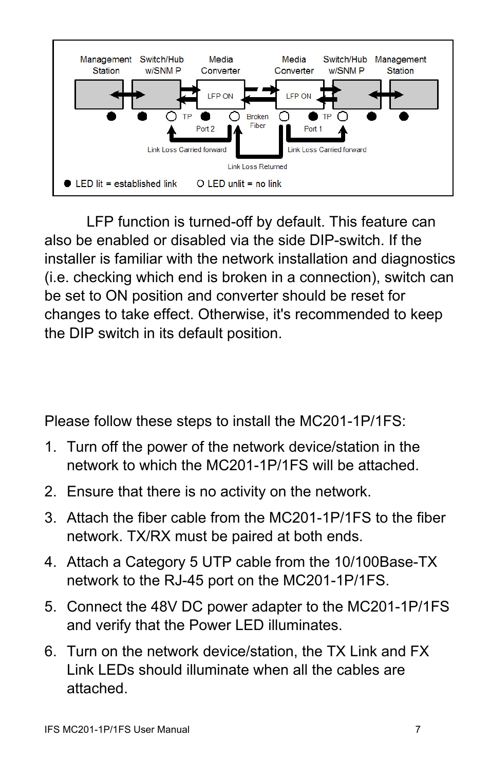 Installing the converter, Ter 7 | Interlogix MC201-1P/1FS User Manual | Page 13 / 20