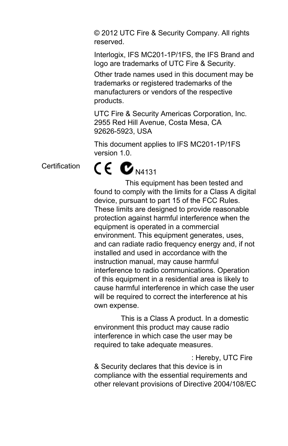 Interlogix MC201-1P/1FS User Manual | Page 2 / 20