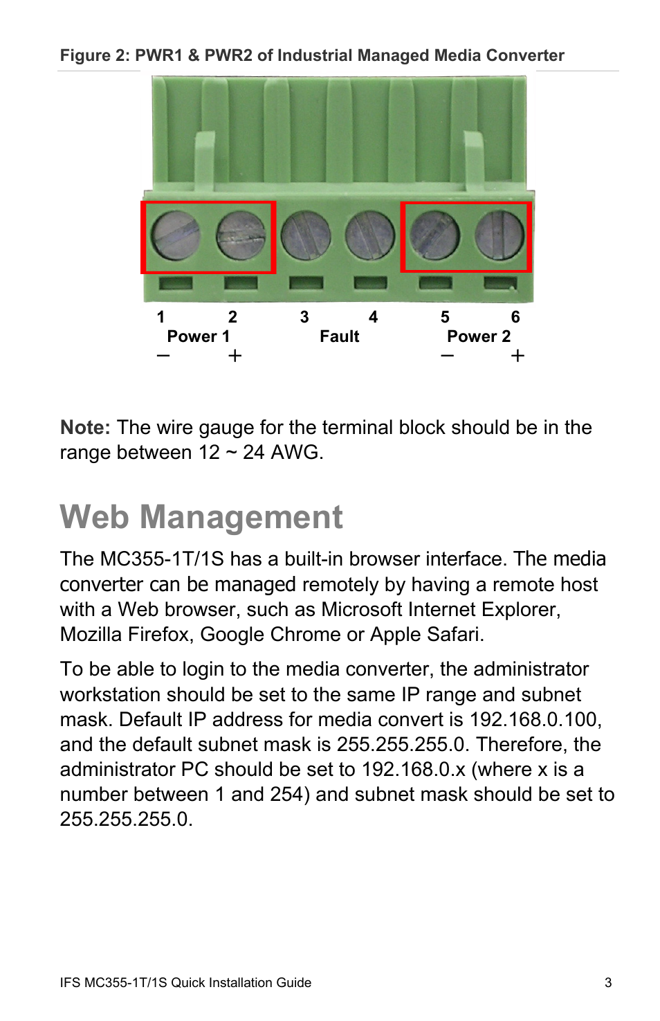 Web management, Web management 3 | Interlogix MC355-1T/1S Installation Guide User Manual | Page 9 / 13