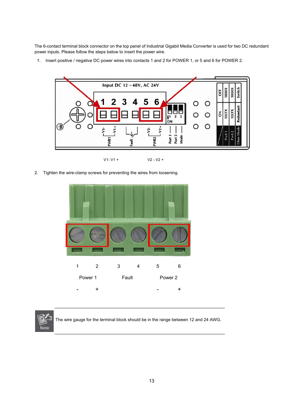 4 wiring the power inputs | Interlogix MC350-1T-2S User Manual | Page 13 / 29
