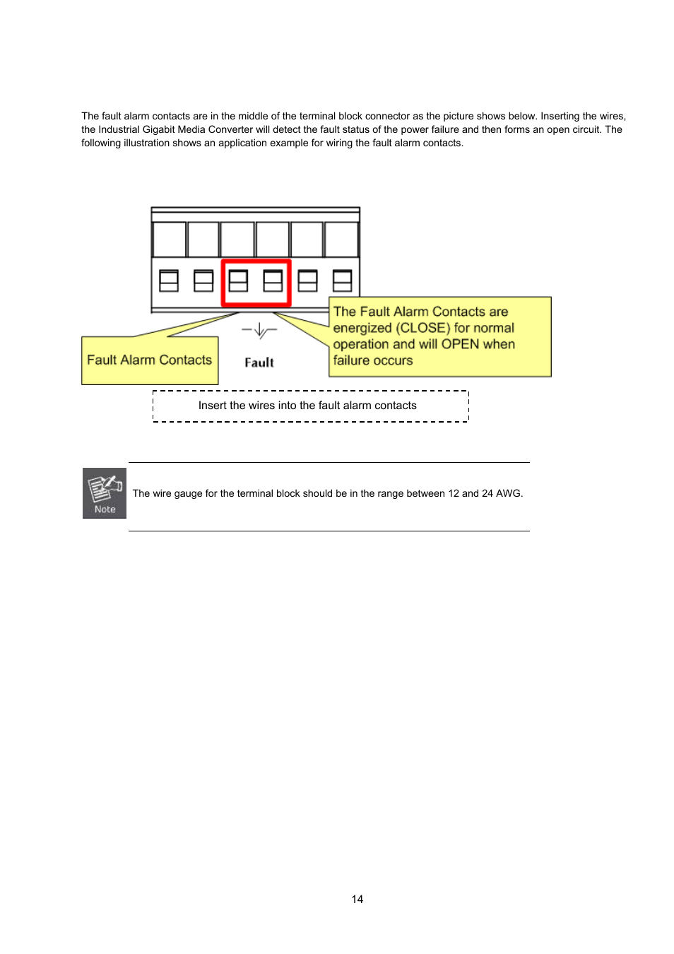 5 wiring the fault alarm contact | Interlogix MC350-1T-2S User Manual | Page 14 / 29