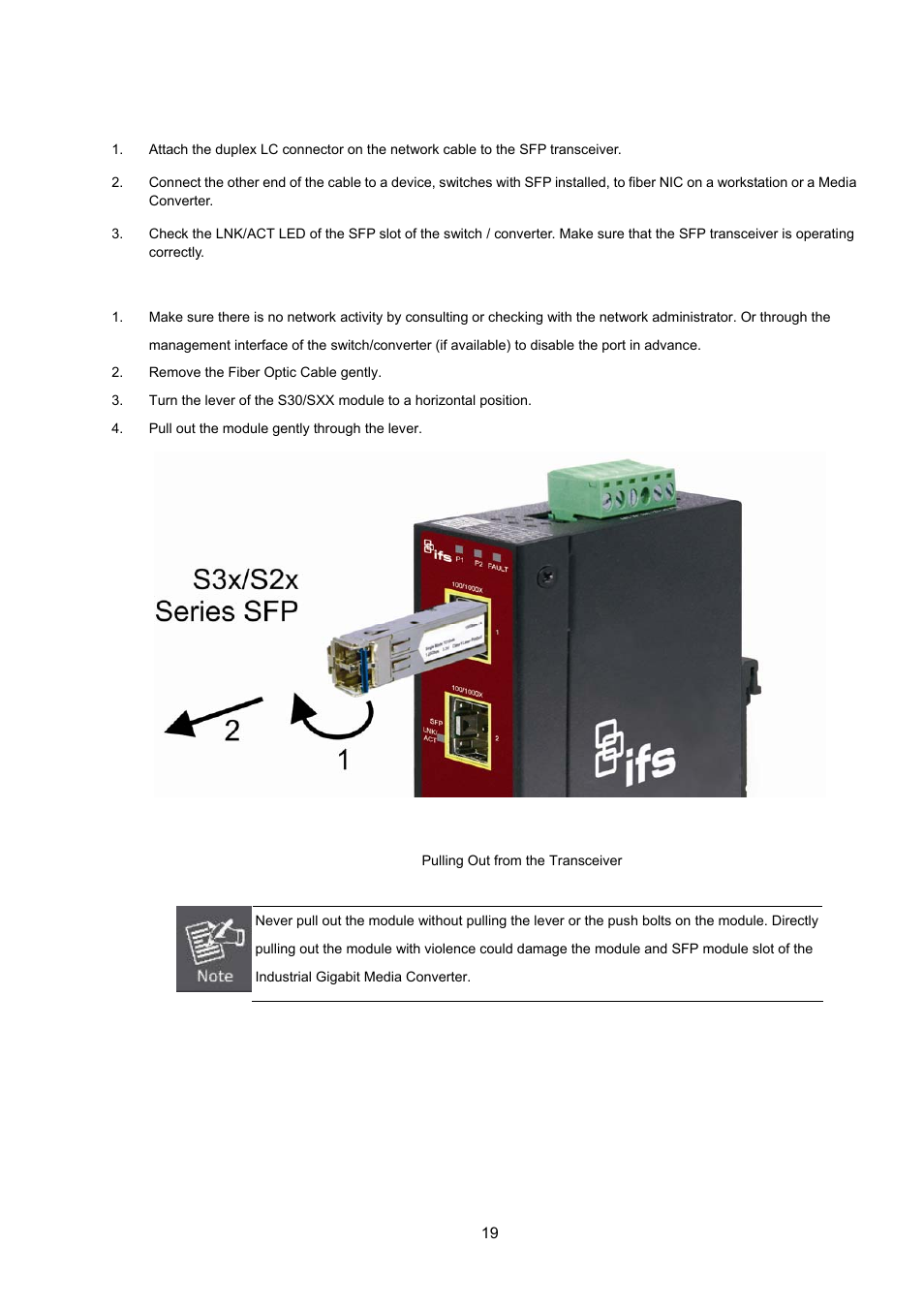 2 remove the transceiver module | Interlogix MC350-1T-2S User Manual | Page 19 / 29