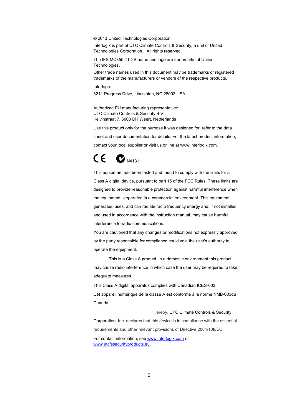 Interlogix MC350-1T-2S User Manual | Page 2 / 29
