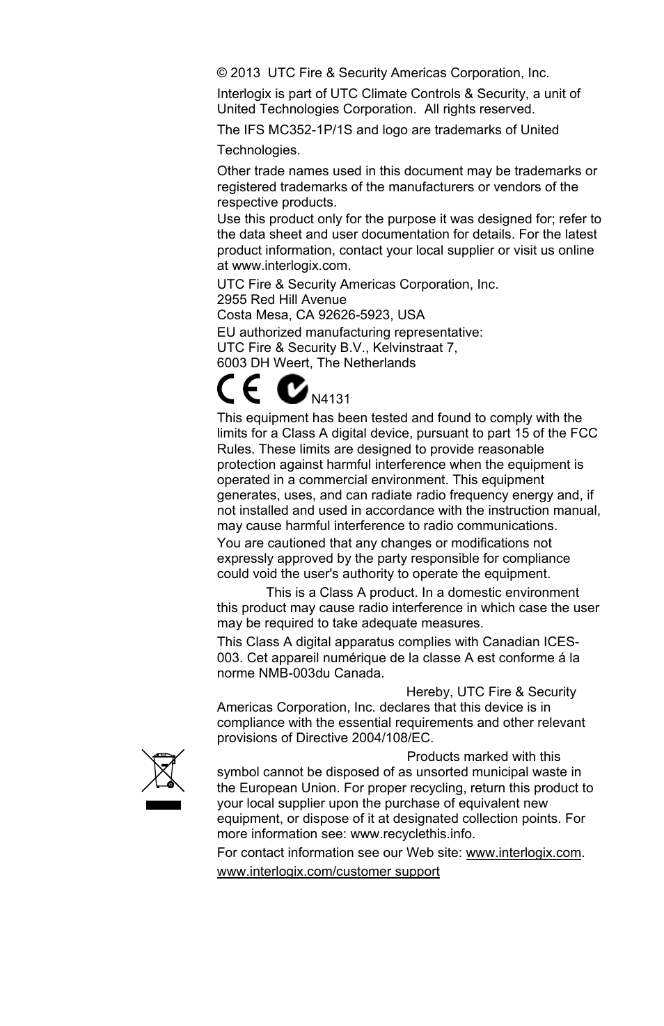 Interlogix MC352-1P/1S User Manual | Page 2 / 29