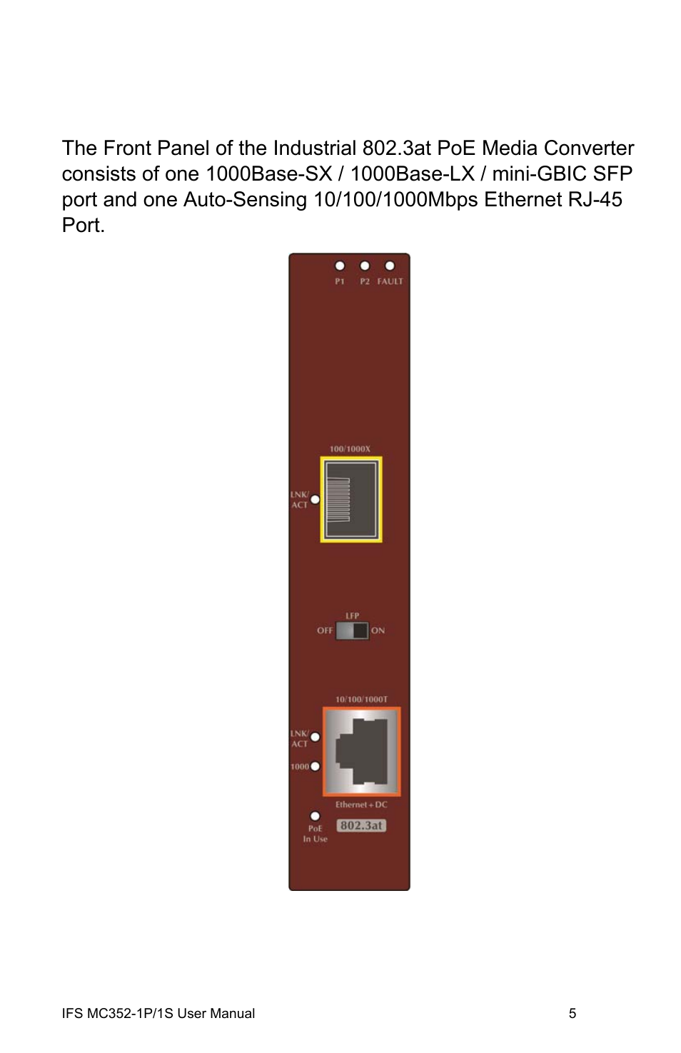 Front panel | Interlogix MC352-1P/1S User Manual | Page 9 / 29