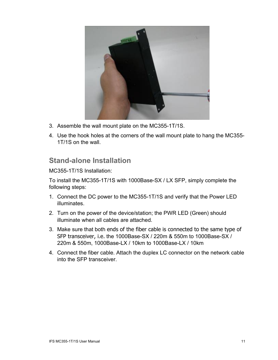 Stand-alone installation | Interlogix MC355-1T/1S User Manual User Manual | Page 15 / 64