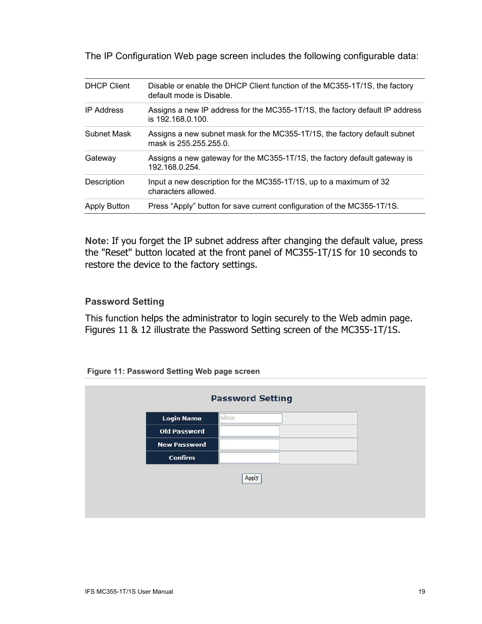 Password setting | Interlogix MC355-1T/1S User Manual User Manual | Page 23 / 64
