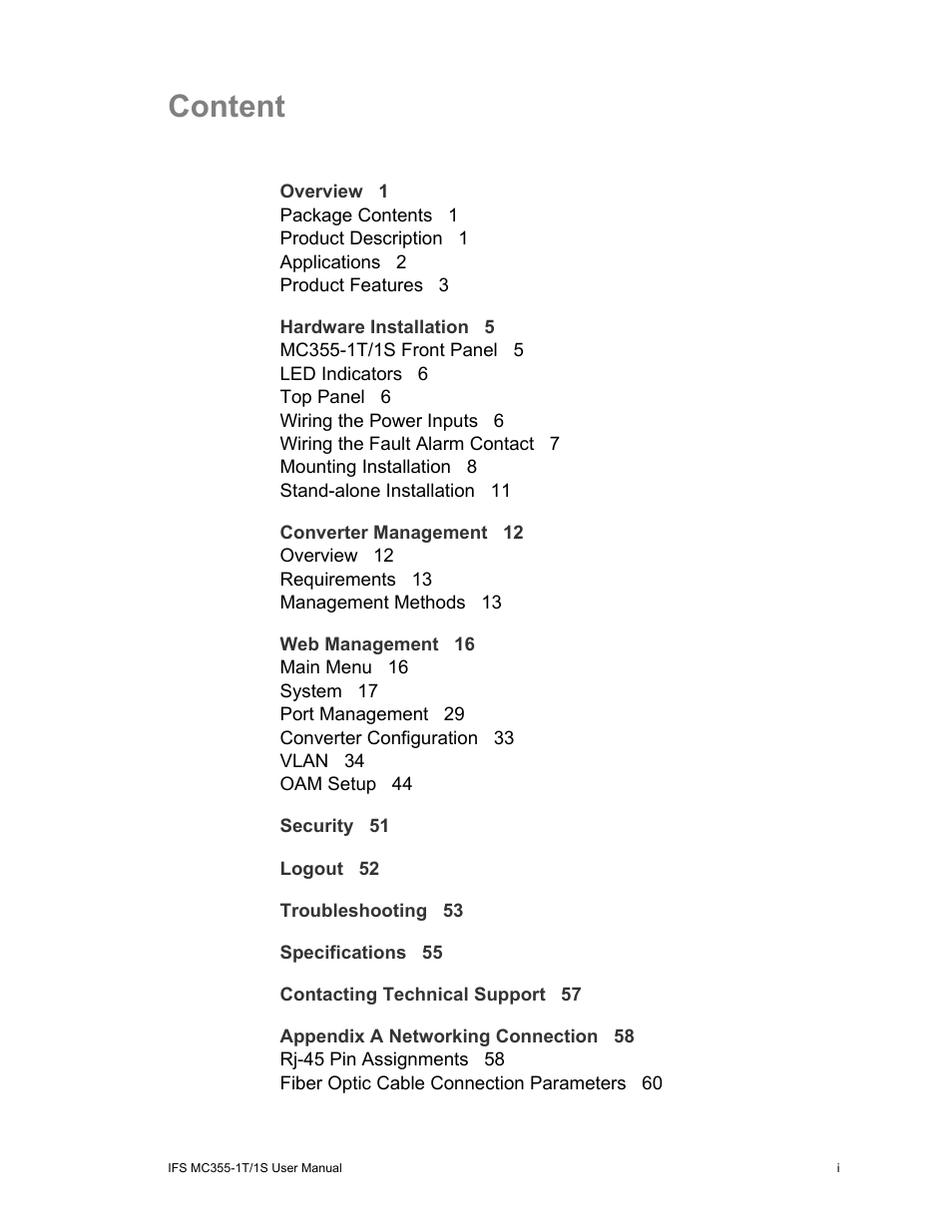 Content | Interlogix MC355-1T/1S User Manual User Manual | Page 3 / 64