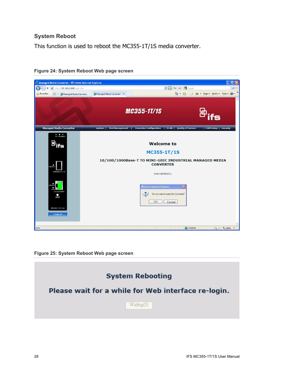 System reboot | Interlogix MC355-1T/1S User Manual User Manual | Page 32 / 64