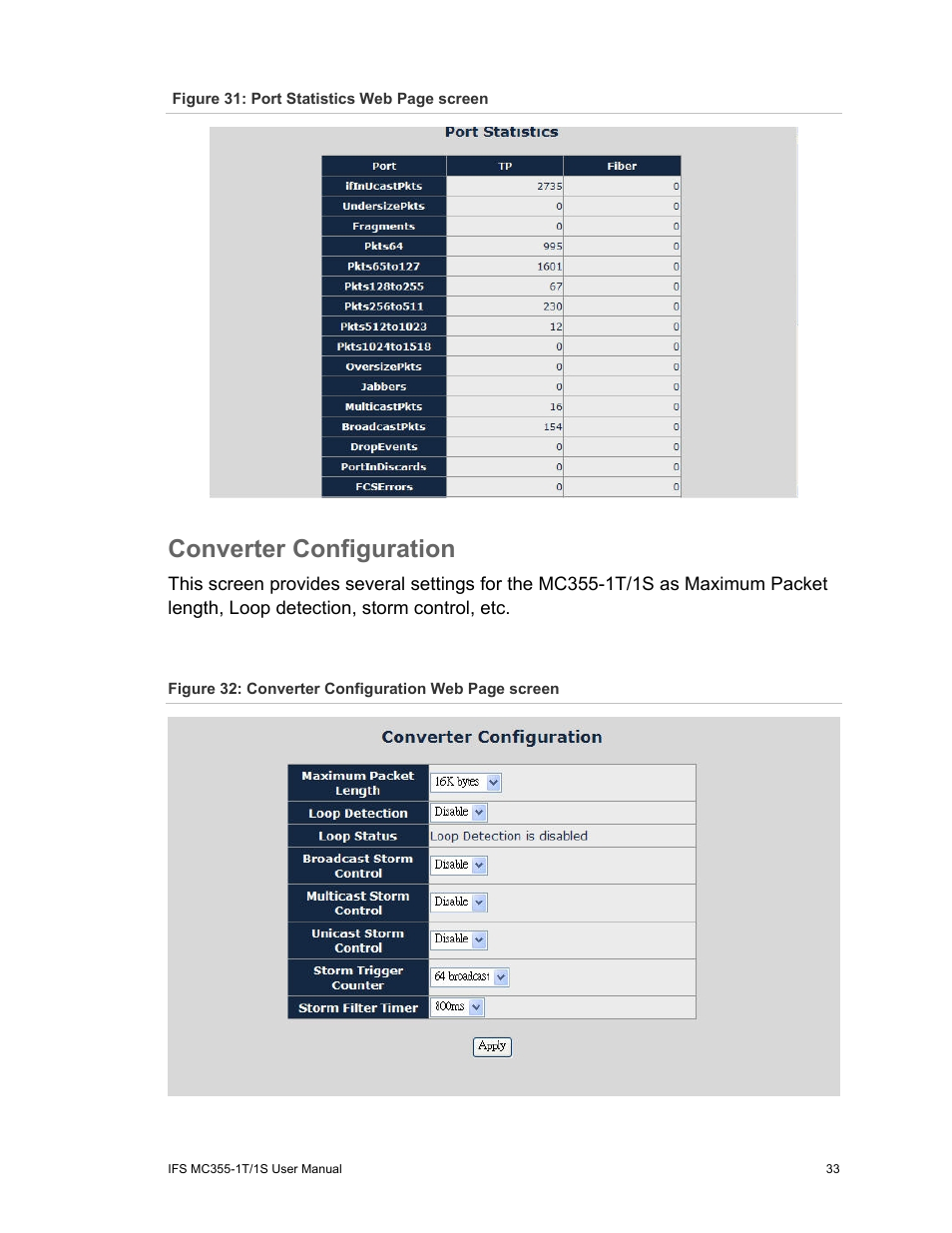 Converter configuration | Interlogix MC355-1T/1S User Manual User Manual | Page 37 / 64