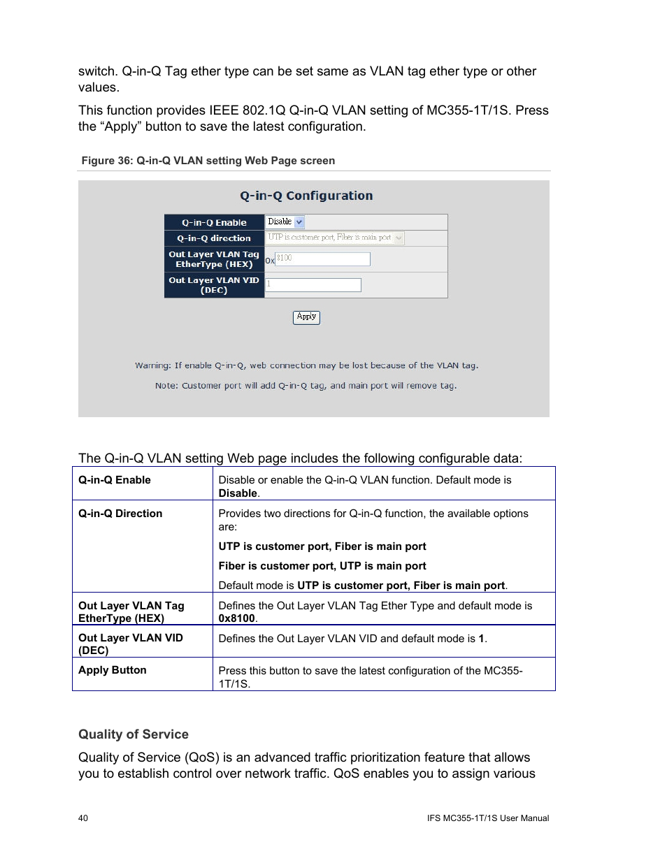 Quality of service | Interlogix MC355-1T/1S User Manual User Manual | Page 44 / 64