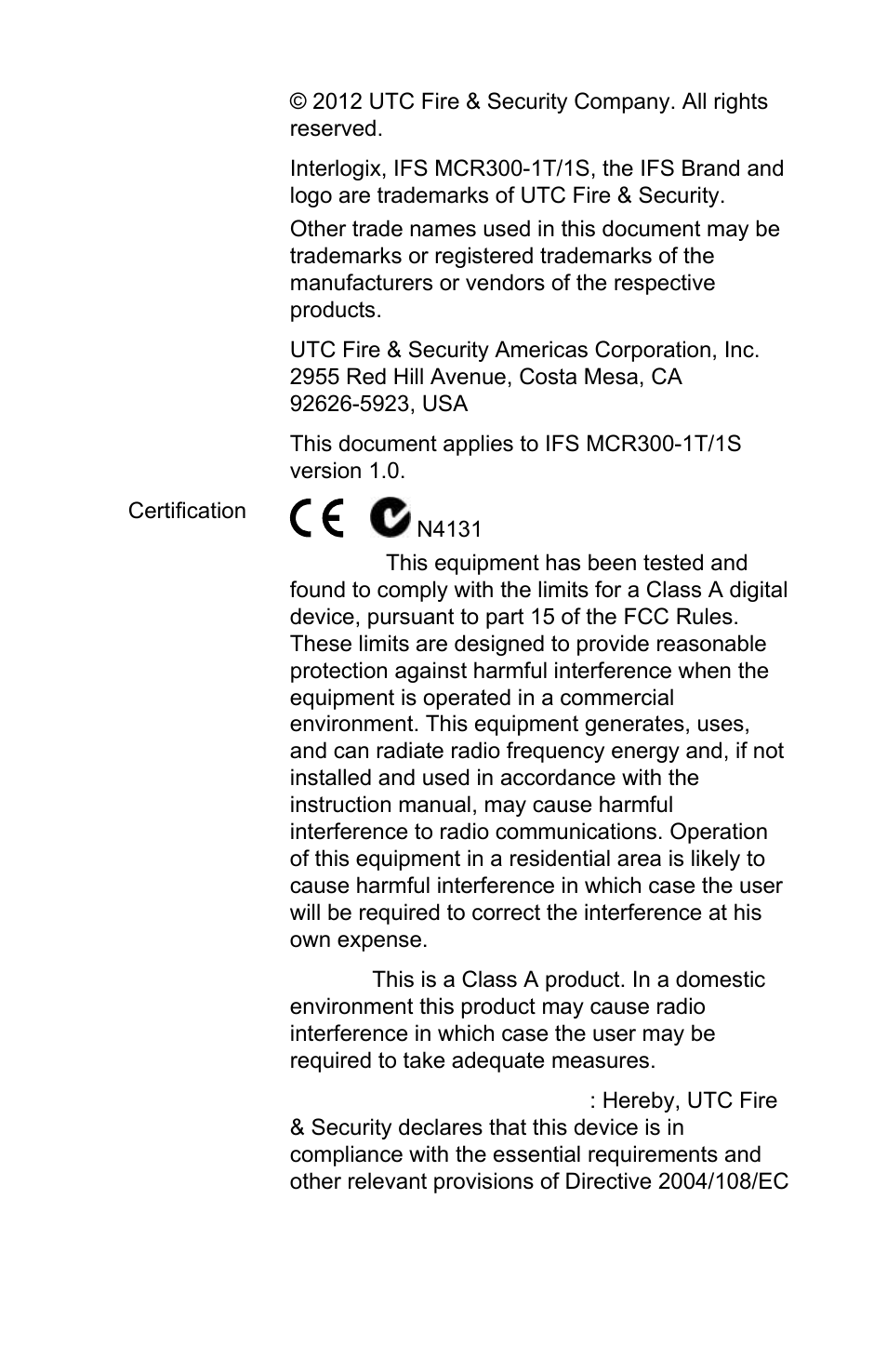 Interlogix MCR300-1T/1S User Manual | Page 2 / 20