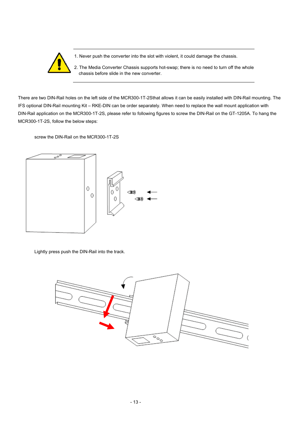 3 optional din-rail installation | Interlogix MCR300-1T-2S User Manual | Page 13 / 17